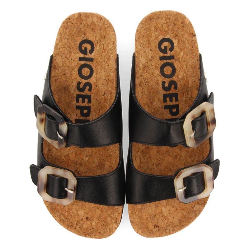 Dagneux women's see-through black footbed sandals with buckles
