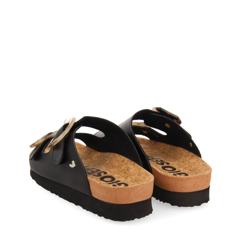 Dagneux women's see-through black footbed sandals with buckles