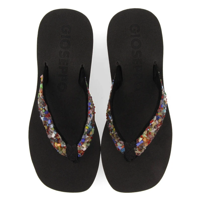 Destord women's black wedges with decorative multicoloured stones