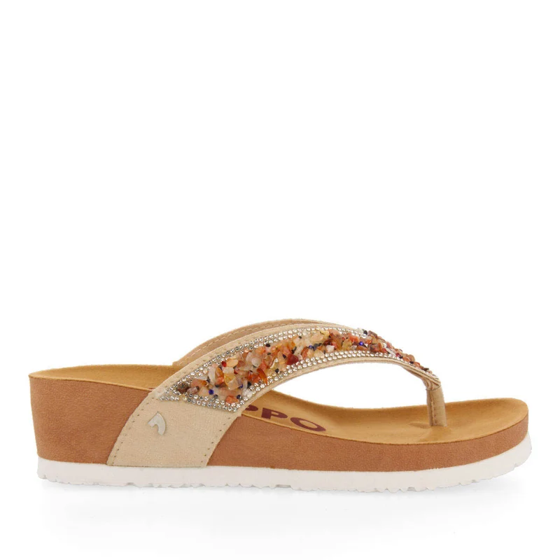 Athis women's beige footbed wedges with decorative multicoloured stones