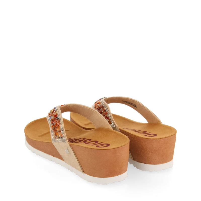 Athis women's beige footbed wedges with decorative multicoloured stones