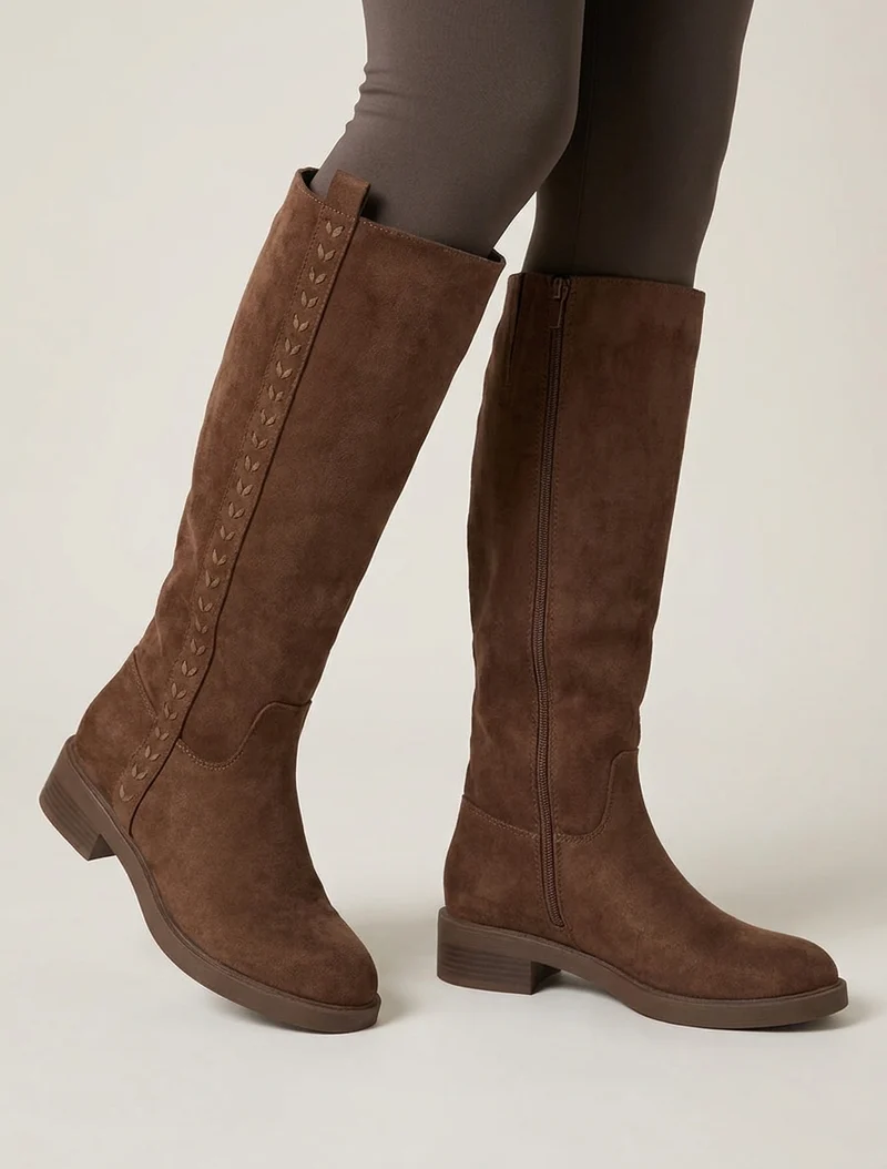 Bottes unies en suédine - Marron