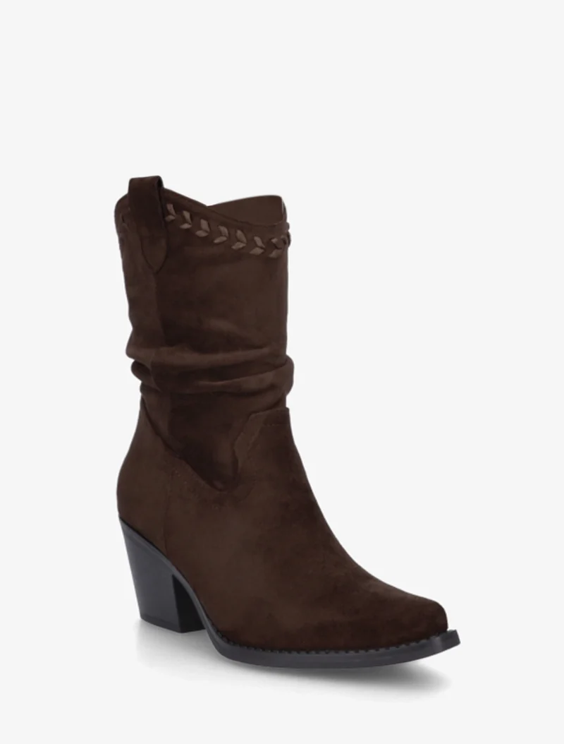Bottines plissées en suédine - Chocolat