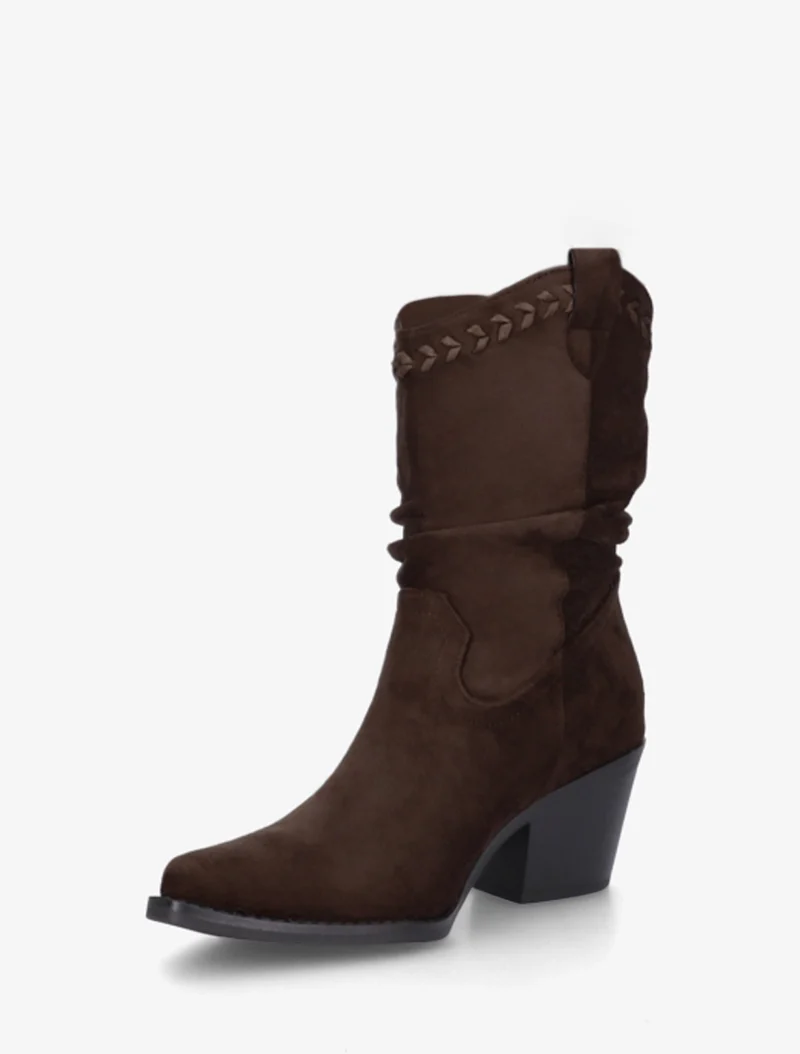 Bottines plissées en suédine - Chocolat