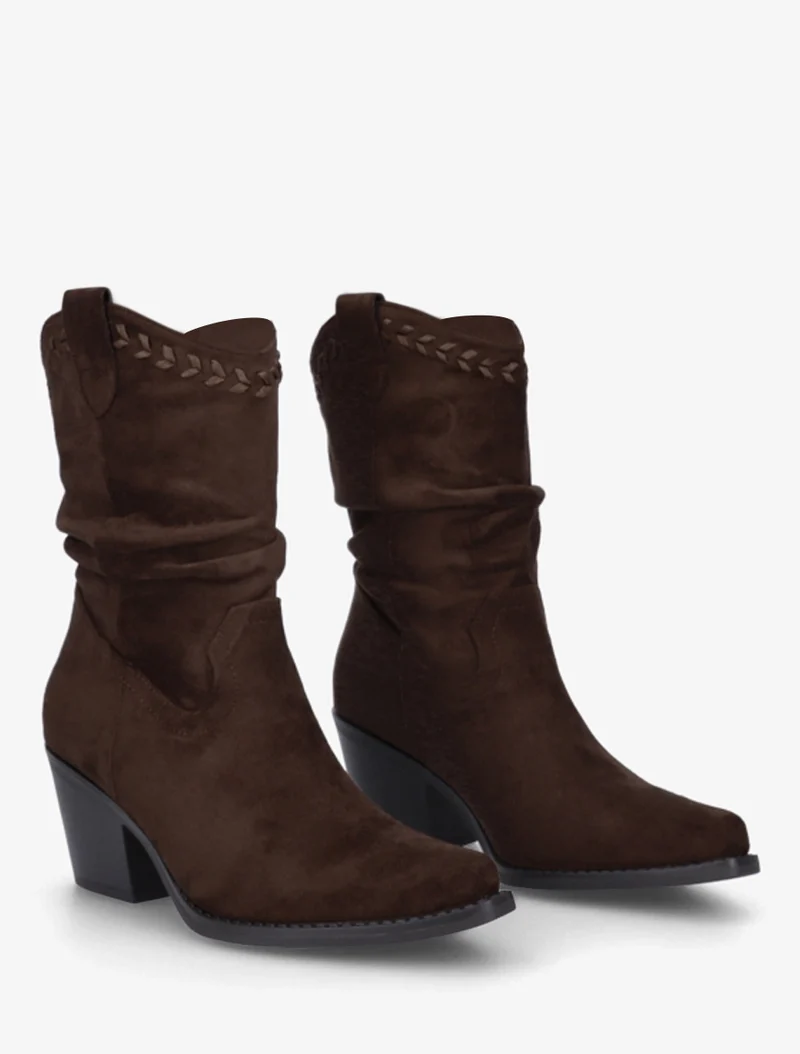 Bottines plissées en suédine - Chocolat