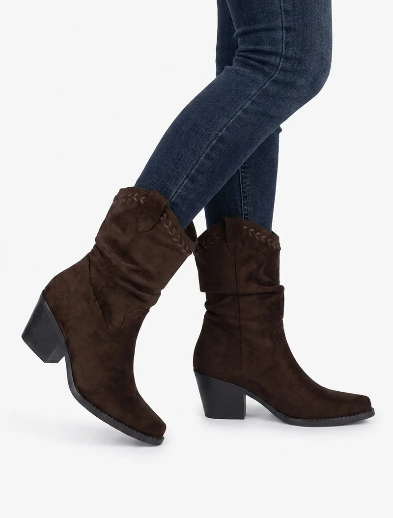 Bottines plissées en suédine - Chocolat