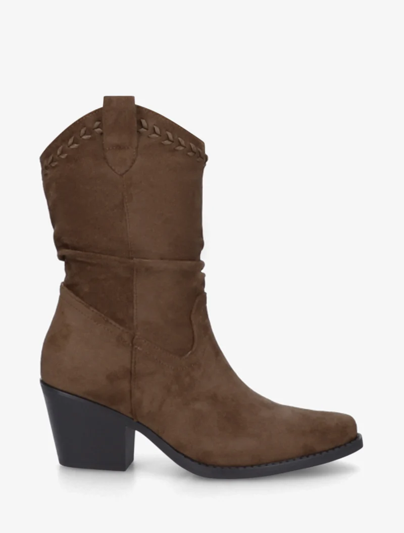 Bottines plissées en suédine - Marron