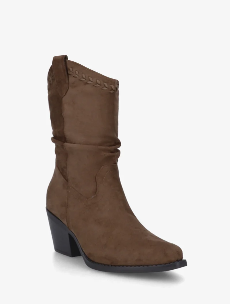 Bottines plissées en suédine - Marron
