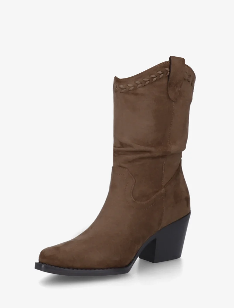Bottines plissées en suédine - Marron
