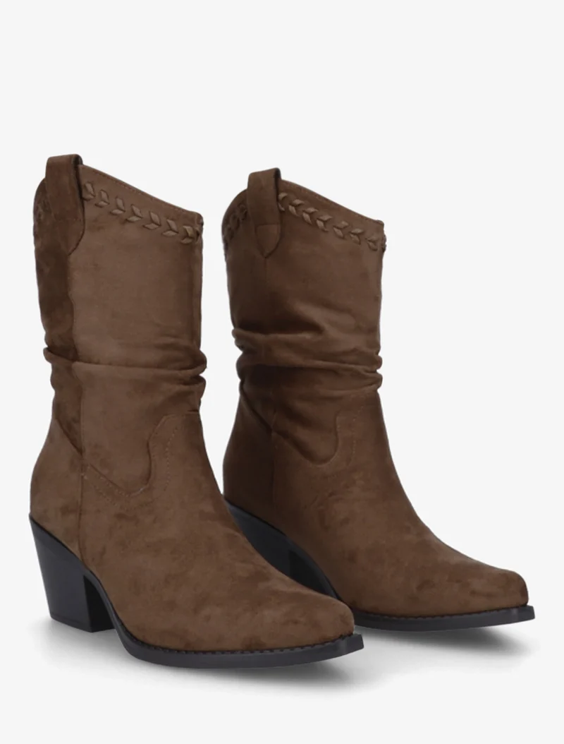 Bottines plissées en suédine - Marron