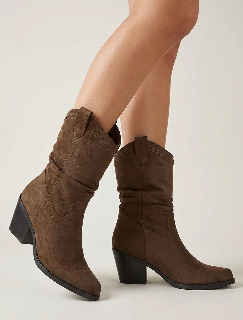 Bottines plissées en suédine - Marron