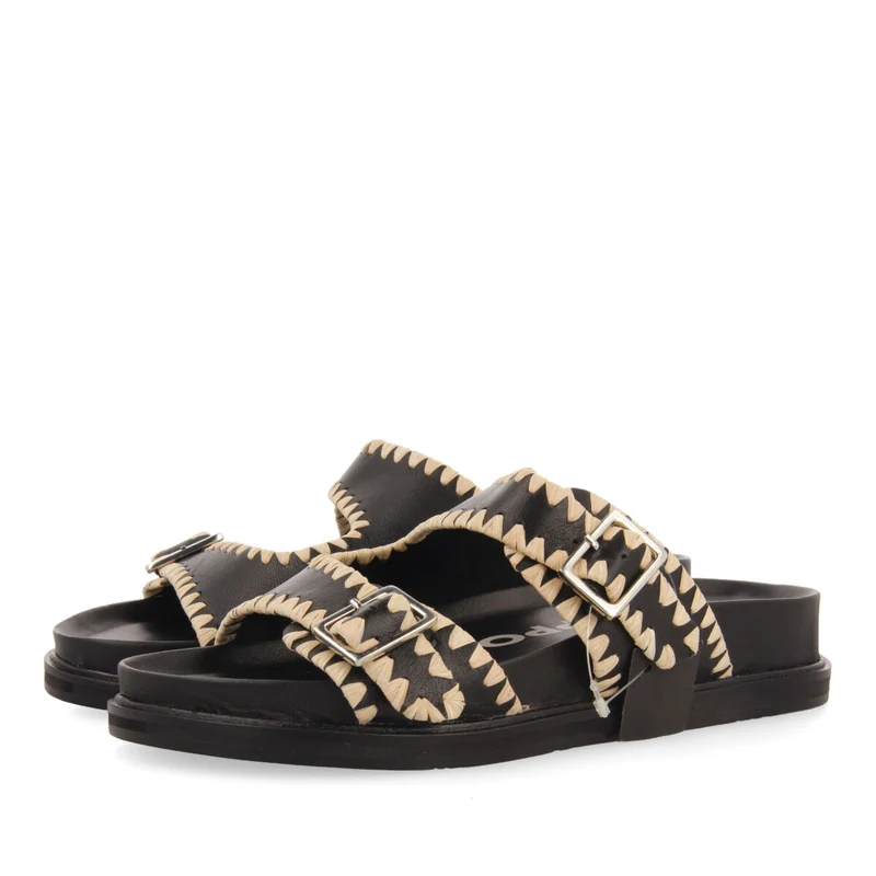 Pancas women's black footbed sandals with buckles