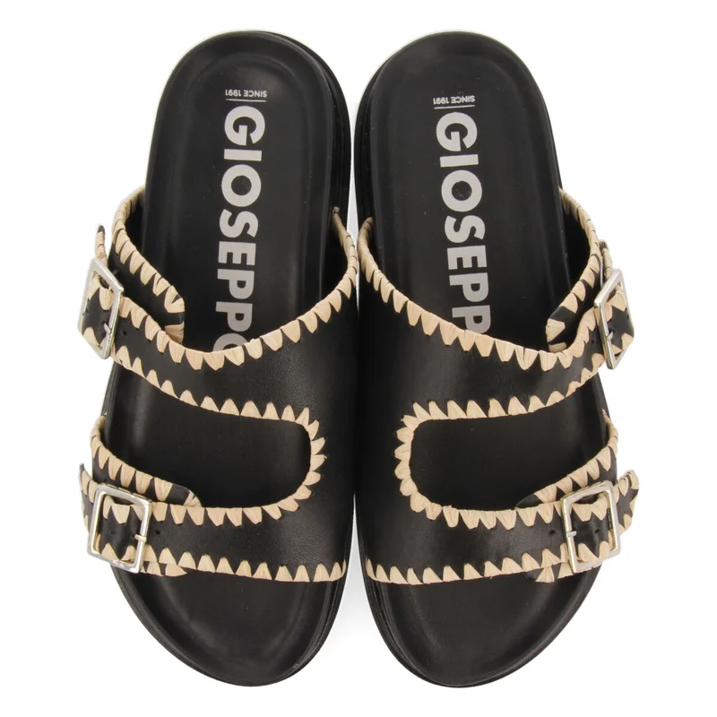 Pancas women's black footbed sandals with buckles