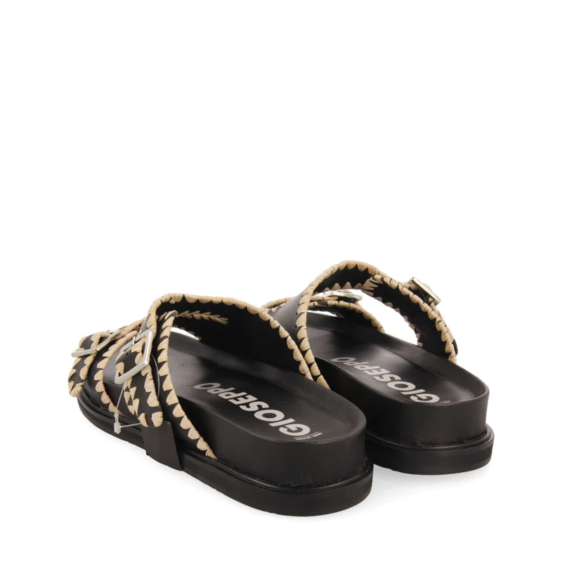 Pancas women's black footbed sandals with buckles