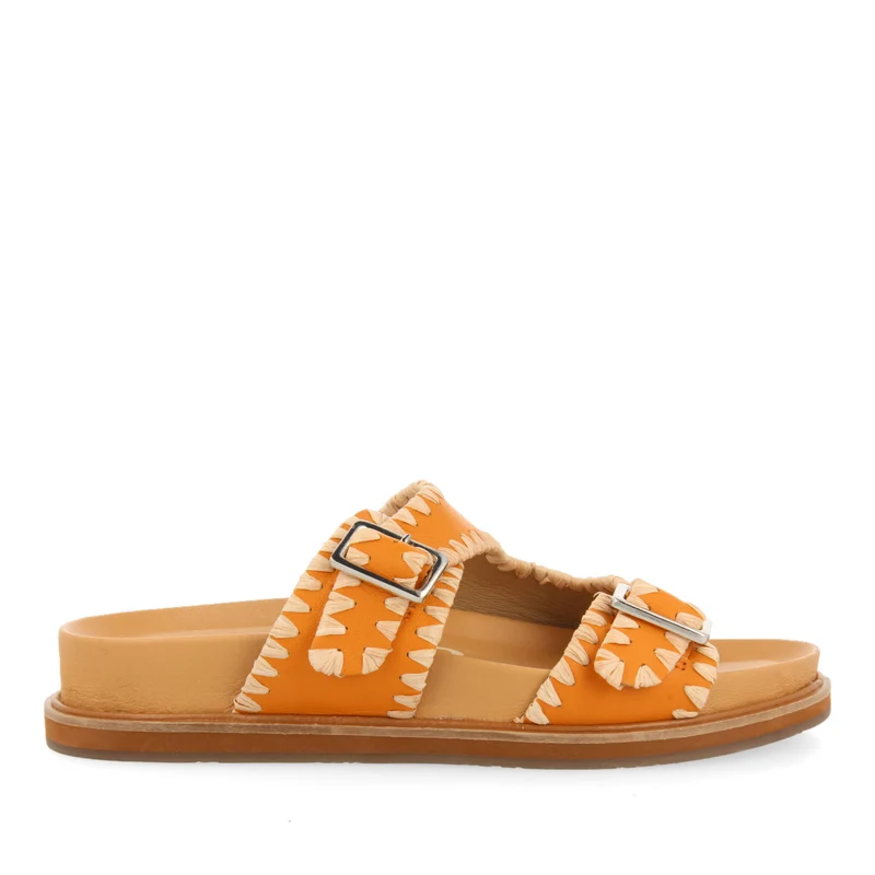Pancas women's orange footbed sandals with buckles