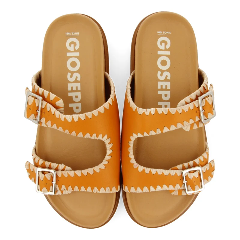 Pancas women's orange footbed sandals with buckles