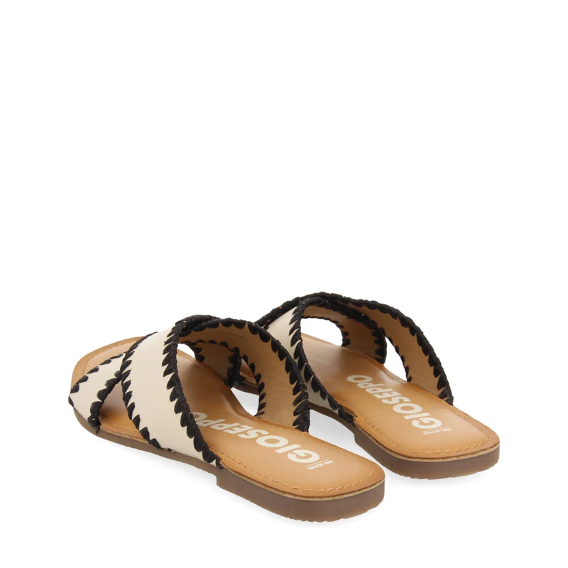 Assu women's off-white leather sandals with decorative raffia stitching
