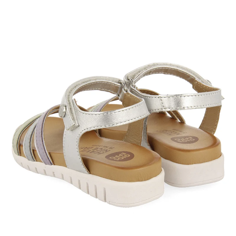 Araure girls multicoloured leather sandals with metallic silveriping