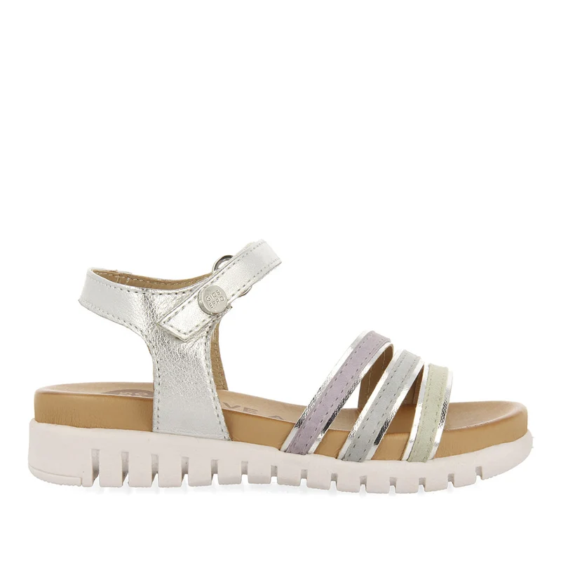 Araure girls multicoloured leather sandals with metallic silveriping