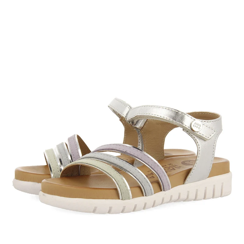 Araure girls multicoloured leather sandals with metallic silveriping