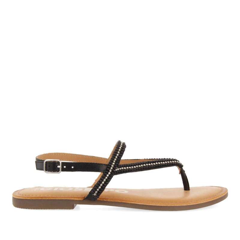 Corlier women's flat black sandals with straps and decorations