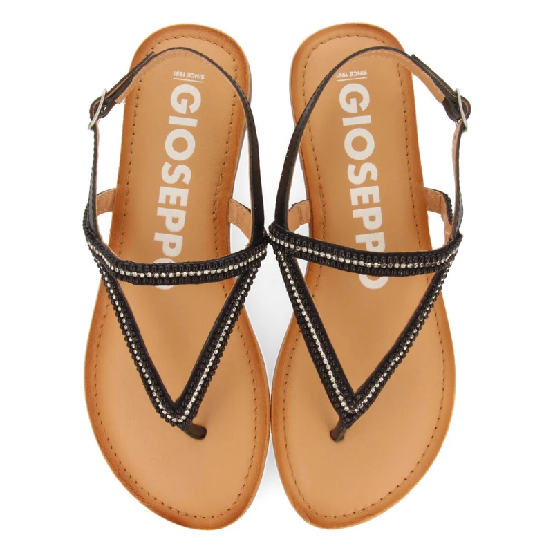Corlier women's flat black sandals with straps and decorations