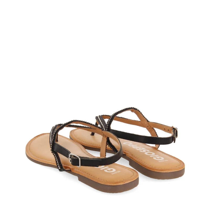 Corlier women's flat black sandals with straps and decorations