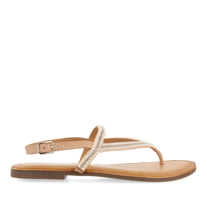 Corlier women's flat nude sandals with straps and decorations