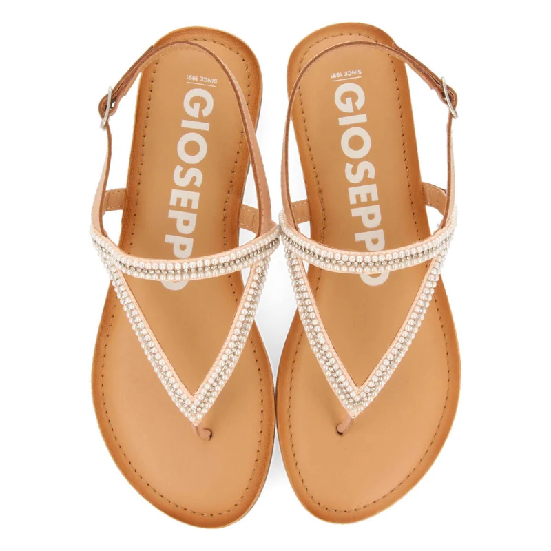 Corlier women's flat nude sandals with straps and decorations