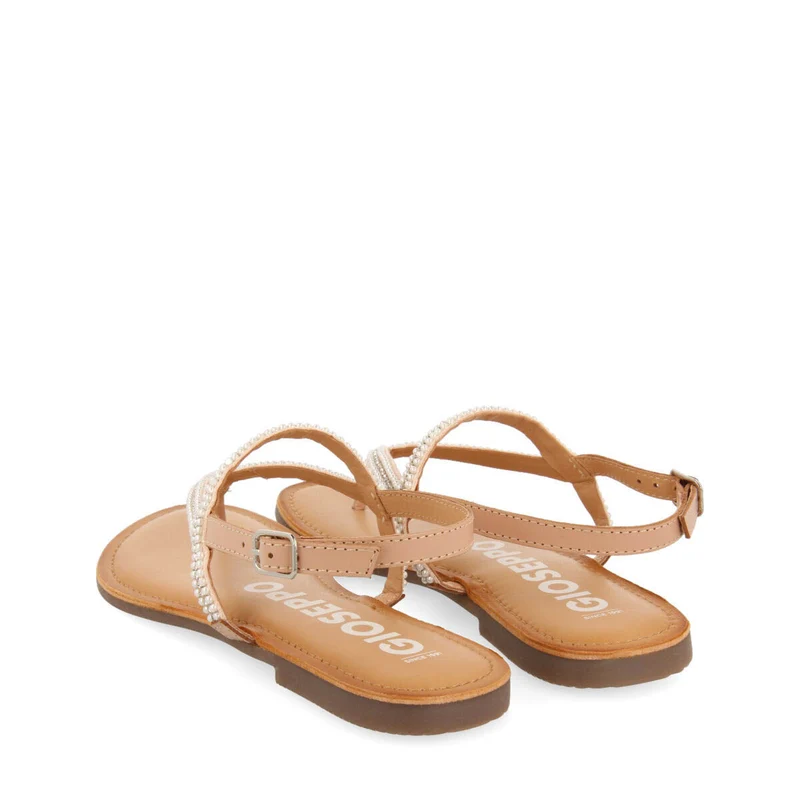 Corlier women's flat nude sandals with straps and decorations