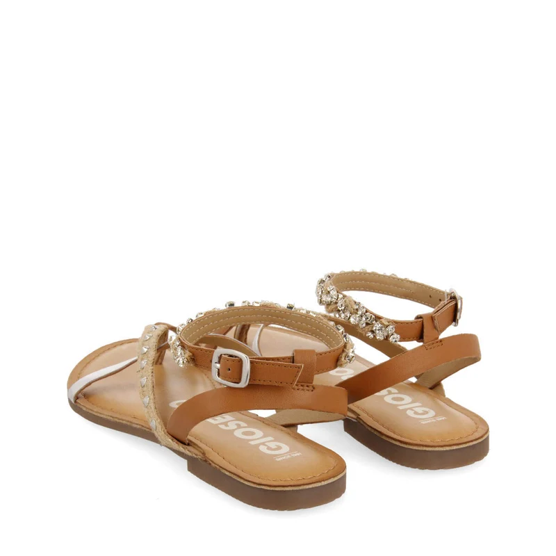 Lhuins women's flat sandals with stones and leather and jute straps