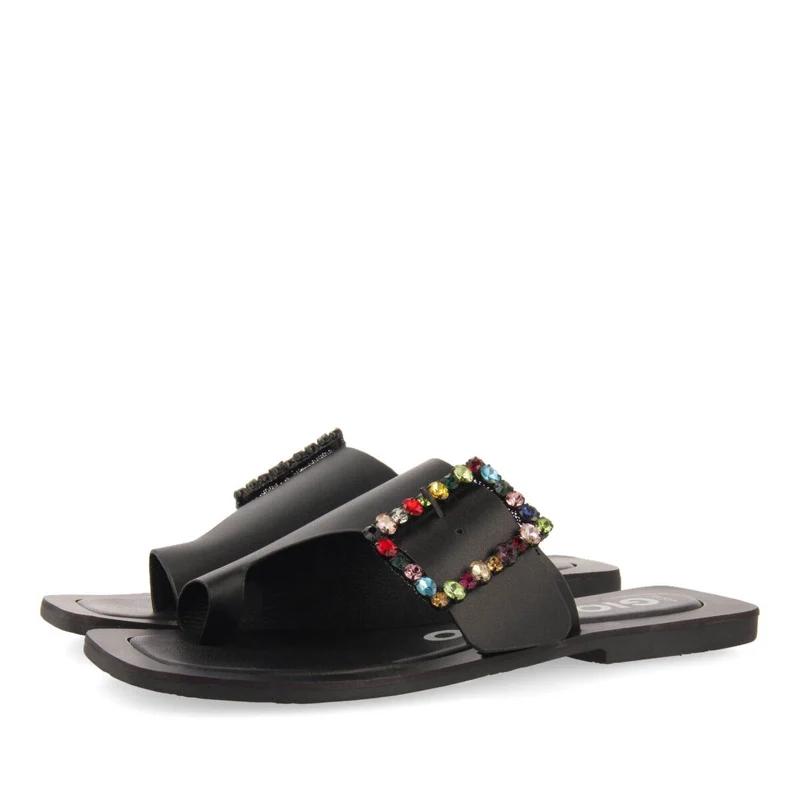 Fortul women's flat slide sandals with multicoloured crystal buckles