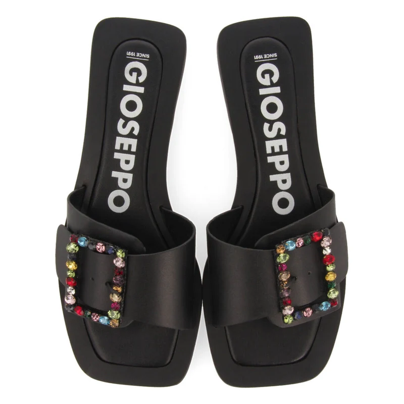 Jequitai women's flat slide sandals with multicoloured crystal buckles