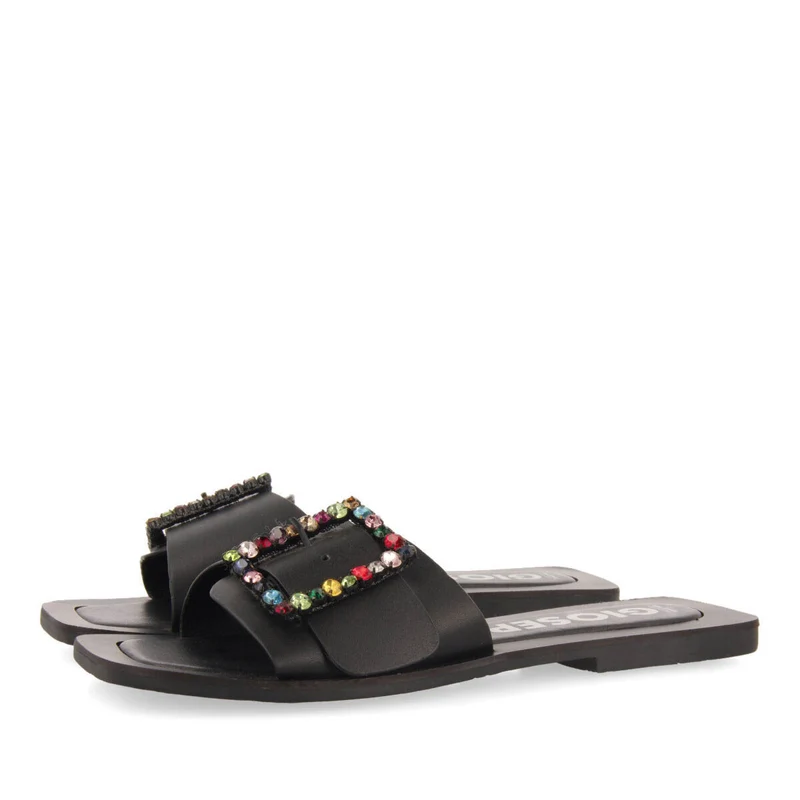 Jequitai women's flat slide sandals with multicoloured crystal buckles