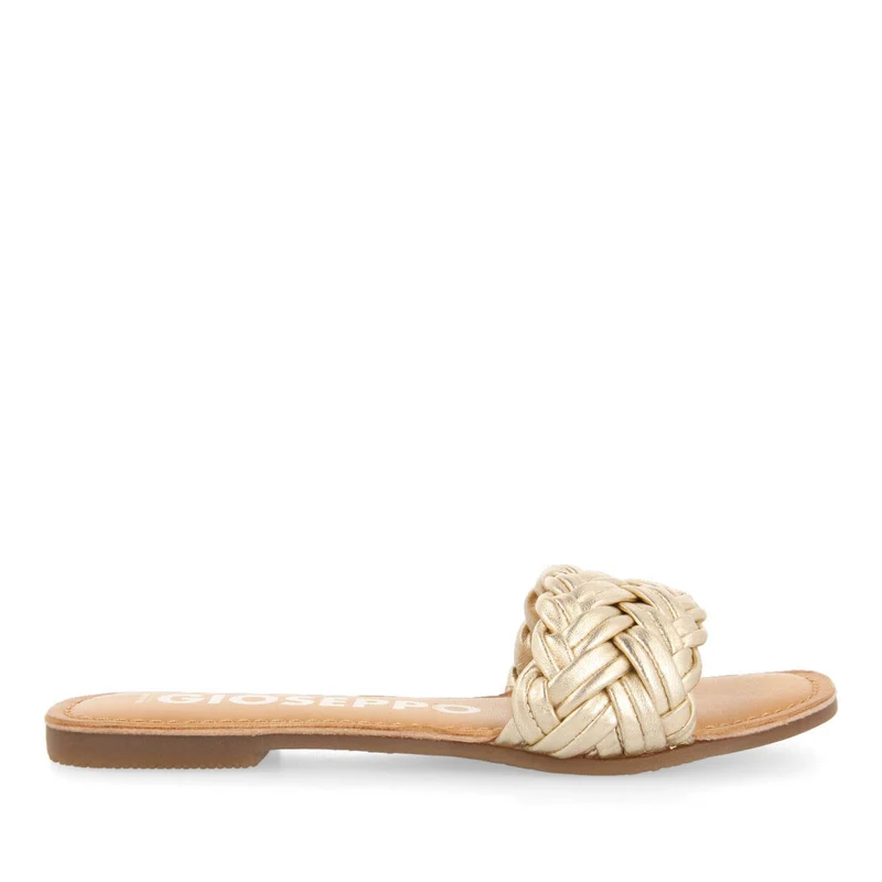 Chacrise women's flat sandals with braided gold vamps