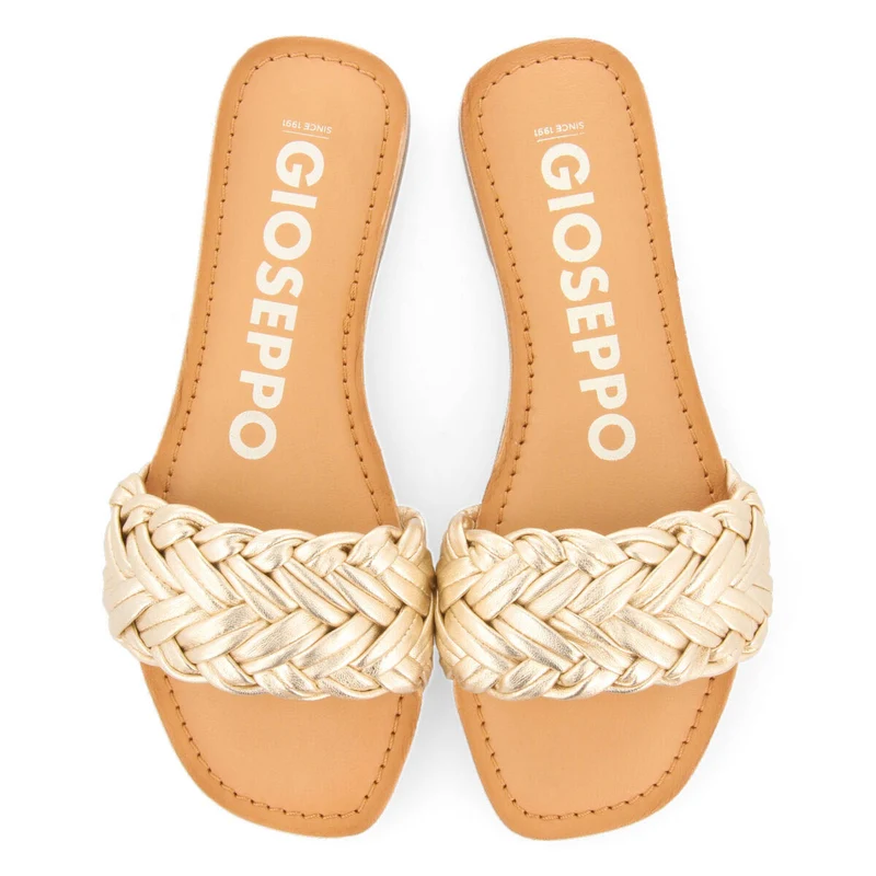 Chacrise women's flat sandals with braided gold vamps
