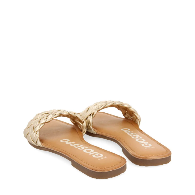 Chacrise women's flat sandals with braided gold vamps