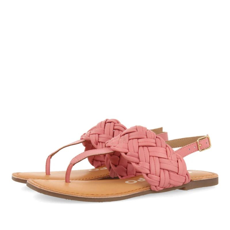 Sergines women's flat pink braided leather sandals