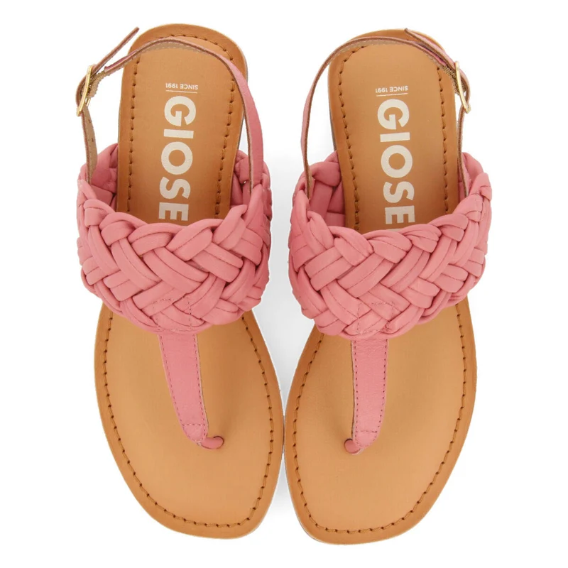 Sergines women's flat pink braided leather sandals
