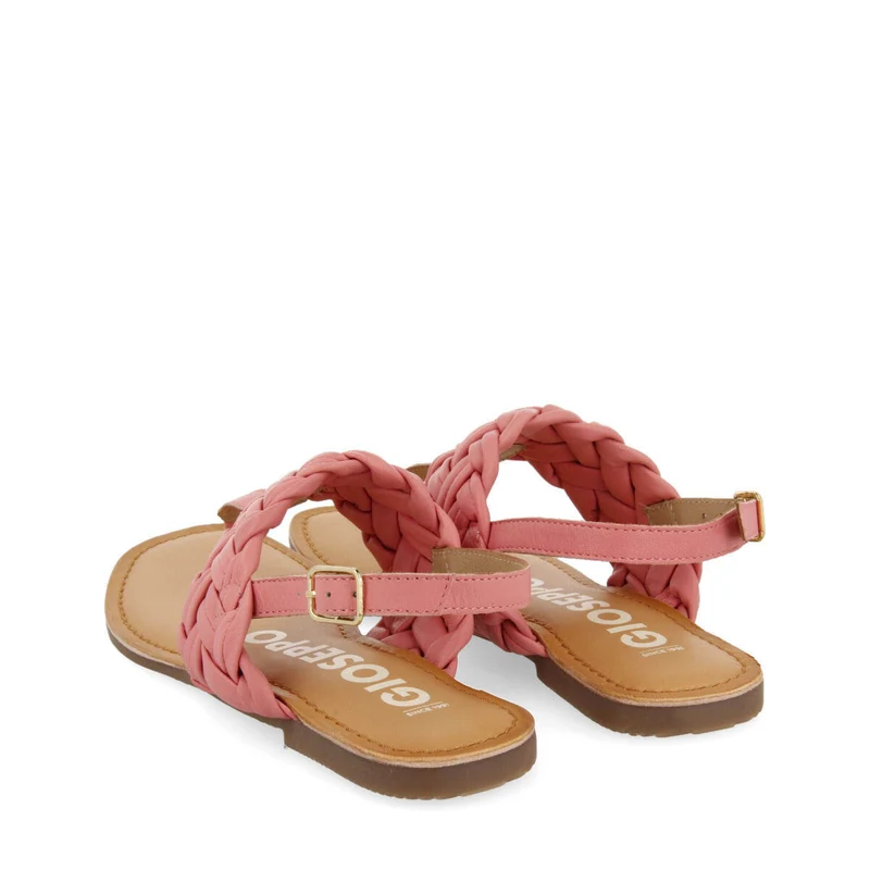 Sergines women's flat pink braided leather sandals