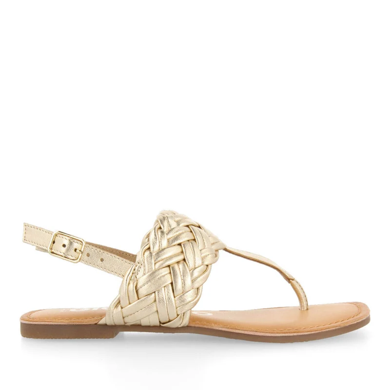 Sergines women's flat gold braided leather sandals