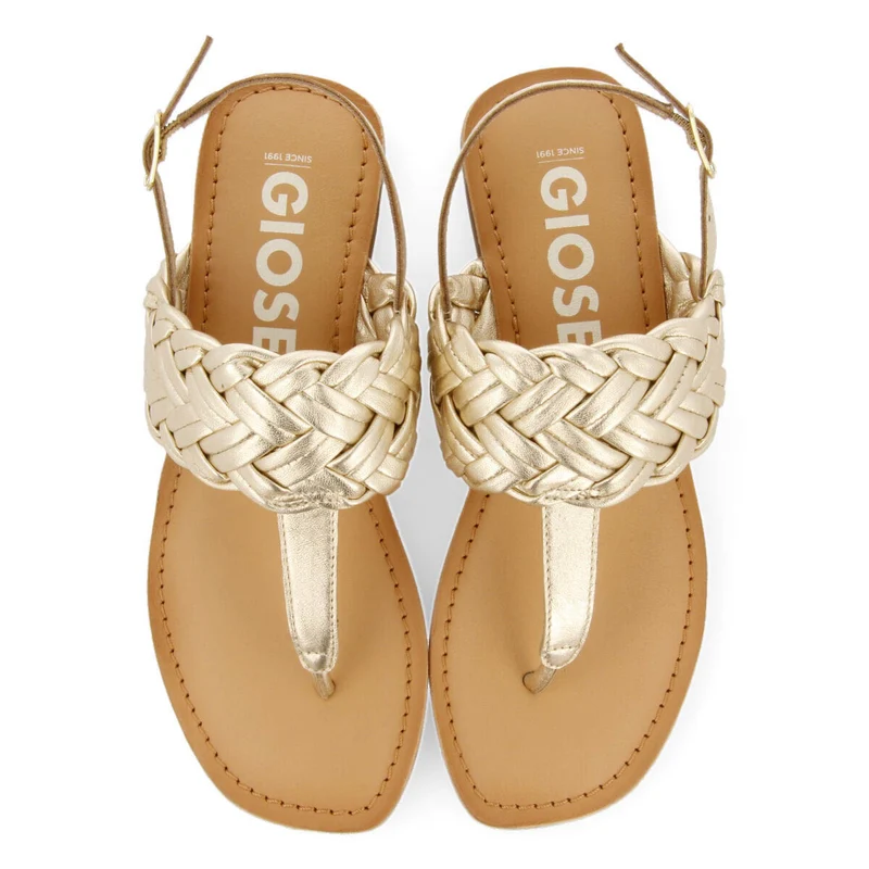 Sergines women's flat gold braided leather sandals