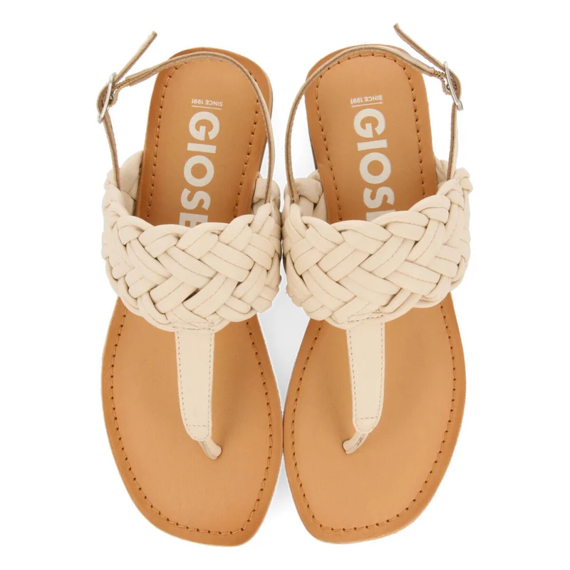 Sergines women's flat off-white braided leather sandals