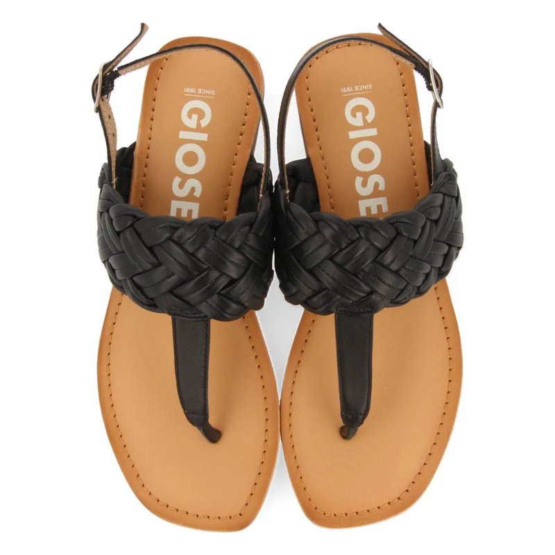 Sergines women's flat black braided leather sandals