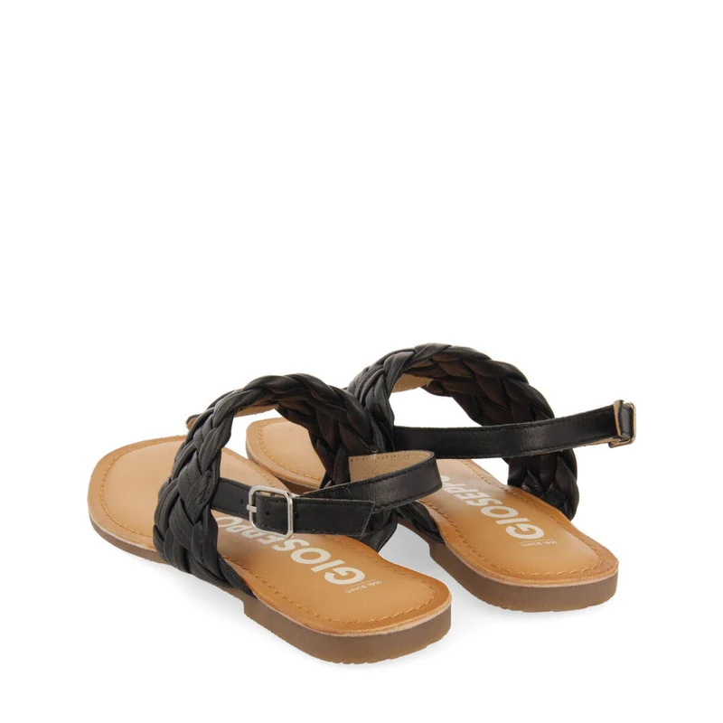 Sergines women's flat black braided leather sandals