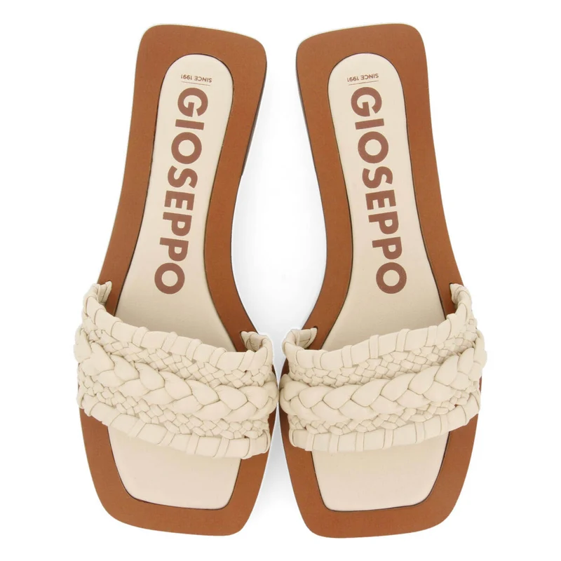 Egleny women's flat slide sandals with off-white braiding
