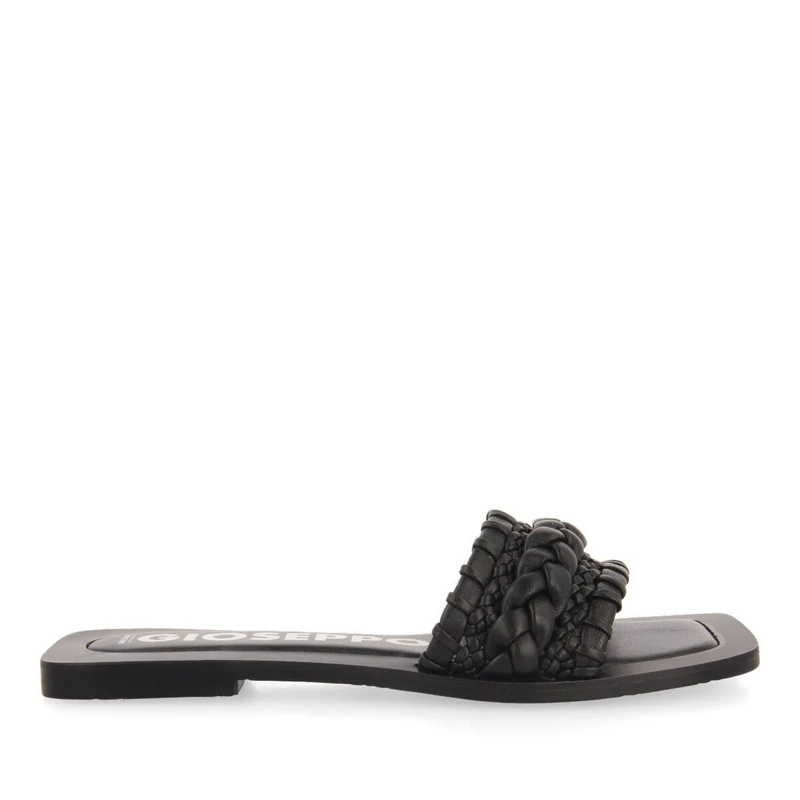 Egleny women's flat slide sandals with black braiding