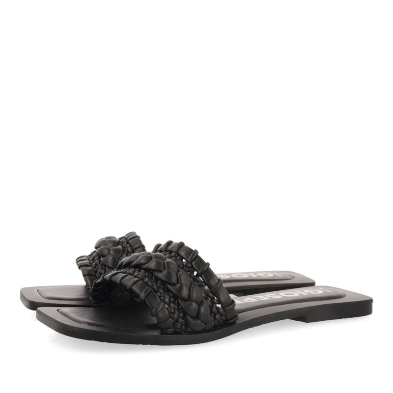 Egleny women's flat slide sandals with black braiding