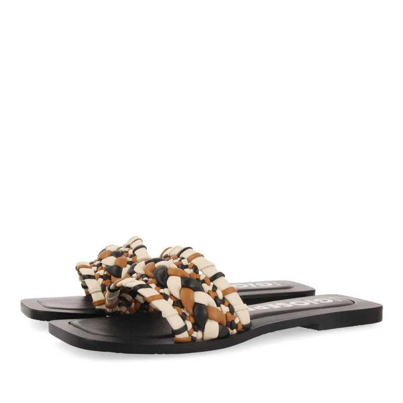 Egleny women's flat slide sandals with multicoloured braiding