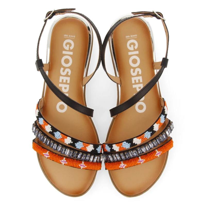 Women's multicoloured sandals with straps with multicoloured stones
